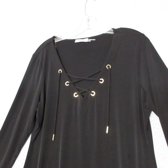 Calvin Klein Dress Plus 14 Black Lace Up Neck Shift Pullover Career Office - Picture 2 of 9